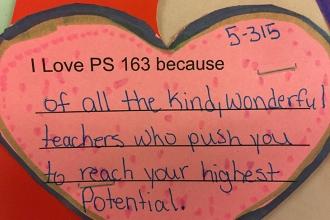 A message of love from a 5th-grader at PS 163 on the Upper West Side.