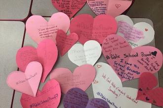 Students show love for IS 61 on Staten Island.