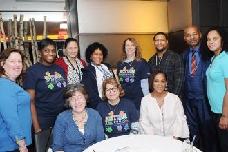 Members from P 993 meet with District 75 Borough Advocate Priscilla Castro (righ