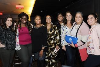 UFT Vice President for Elementary Schools Karen Alford (third from left) greets 