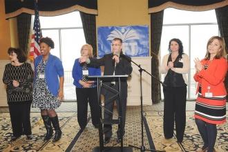 UFT District 31 Representative Sean Rotkowitz makes introductions.