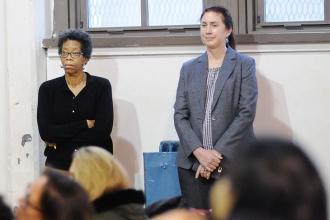 Chelsea Prep HS Chapter Leader Jan Scott (left) and UFT Manhattan High School Di