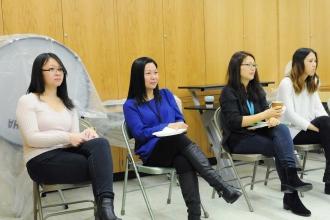 Teachers at PS 184 listen to Mulgrew’s remarks.
