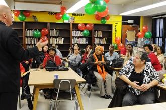 UFT President Michael Mulgrew meets with educators from PS 306.