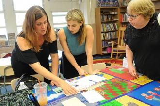 Chapter leaders (from left) Elizabeth Moloney of PS 120, Joanna Panagiotopoulos 