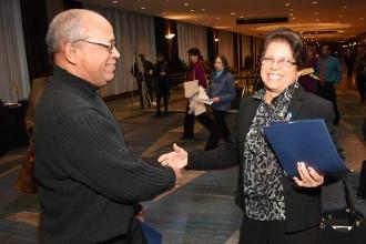 Querino Dabbrew and Juliana Paul, both retired from PS 101 in Forest Hills, meet