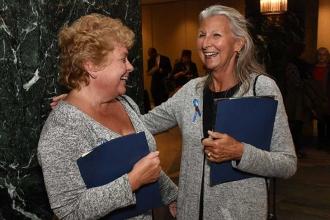 Lisam Ryan (left) and Nancy Wagner, colleagues from PS 71 in Ridgewood. Queens, 