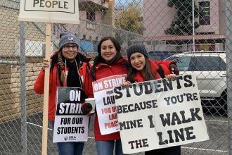 Teachers walk the picket line at Sheridan Street Elementary School during the strike in Los Angeles.