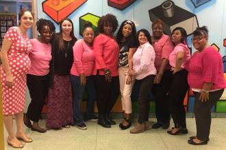 Members decked out in pink at PS 185 in Manhattan.
