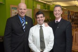 (From left) Mulgrew, Chapter Leader Barry Greenberg and D2 Rep Alfred Gonzales.