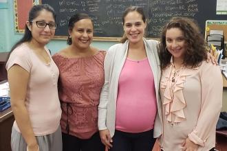 The school assessment team at PS 81 in Queens supports breast cancer awareness.