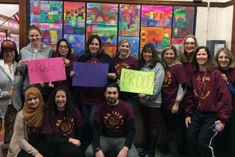 Members at PS 198 in Brooklyn show their love for public schools. 