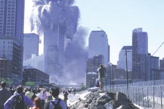 Stuyvesant HS students watch in horror as Tower 2 collapses on Sept. 11, 2001.