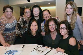 A group of school secretaries from Queens, Manhattan, Brooklyn and Staten Island