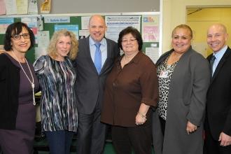 Mulgrew meets with (from left) District 20 Representative Ellen Driesen, UFT Del