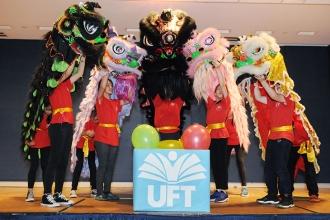The Lion Dance team dragons from PS 124 in Manhattan's Chinatown take a bow.