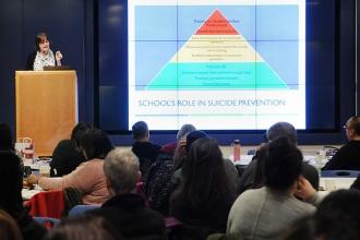 Pat Breux presents a workshop titled Helping Students at Risk for Suicide.