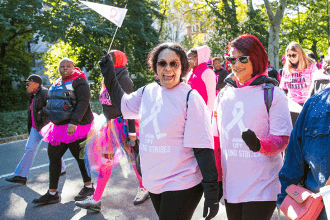 Teachers from PS 150 walk in Central Park.