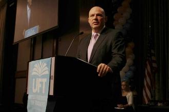 UFT President Michael Mulgrew delivers his opening remarks.