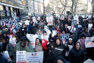 Protesters amass in front of City Hall.