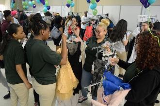 “What did you find?” Bronx Green MS students compare notes.