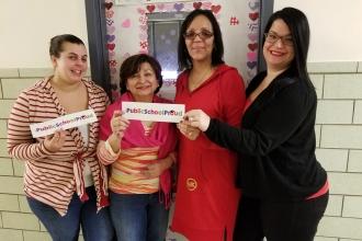 Members are #UnionProud and #PublicSchoolProud at P 255 in Queens.