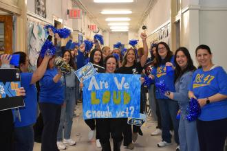 Staten Island members at PS 41 hold a mini pep rally for the UFT's Fix Tier 6 campaign