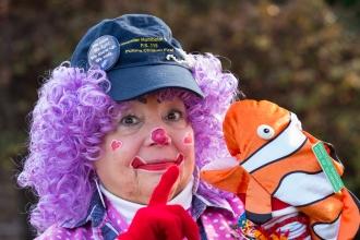 UFT retiree Rosemary DelValle dresses as Merry Rose the Clown