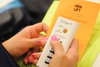 Delegate voting using a clicker