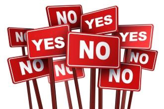 Graphic art of signs saying "No" or "Yes"