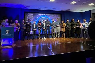 CTE members from Brooklyn fill the stage during the 2026 UFT CTE Awards.