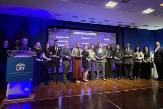 CTE teachers from Queens are honored onstage during the UFT CTE Awards on Feb. 12, 2026