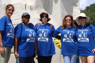 UFT members pose in front of the Martin Luther King Jr. memorial 