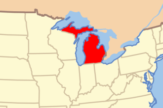 A map with the state of Michigan highlighted