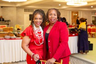 A UFT member takes a photo with UFT VP of Elementary Schoolss Karen Alford 