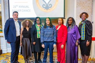 Congratulating student scholarship winner Cameron Bovain (center) are Sill, Eaddy, Walker Wilson, Alford, Yon and Lebby.