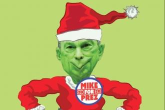 Cartoon that shows Michael Bloomberg as the Grinch who stole Christmas; text reads "Then he got an idea! An awful idea! Bloomberg had a horrible, awful idea!"