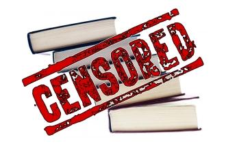 An image of books with the label "censored" written across