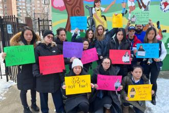 Members at PS 244 in Queens are clear: Delaying retirement to age 63 for Tier 6 members “is not fair.”