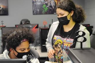 Two students discuss strategy