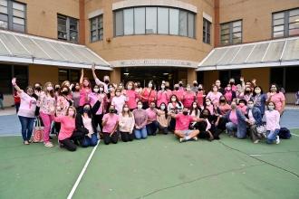A wave of pink from PS/IS 266 staff members in Queens shows their support for the cause.