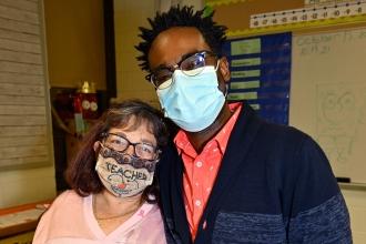Teachers Alaina Orrin-Walsh (left) and Carl Jean-Louis at PS 224 at 186 in Queens