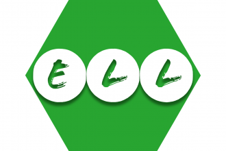Hexagon with green background and the letters ELL