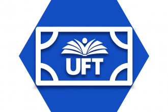 Blue hexagon showing outline of UFT logo on a card