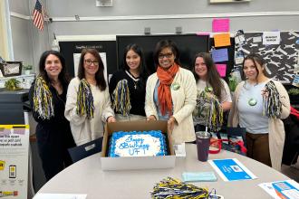 Members from PS 45 on Staten Island celebrate the UFT’s 66th birthday while making their views known remotely during their virtual Lobby Day action.