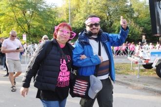 A teacher and her husband smile for the camera during the 2025 Making Strides Against Breast Cancer walk in Manhattan on October 19. 