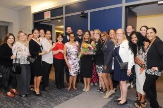 MS 137 in Queens surround their school’s honorees during the UFT inaugural Middle School Awards on May 15, 2025. 