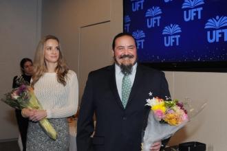 Term Student Impact Award winners walk up to the stage at the inaugural UFT Middle School Awards on May 15, 2025.