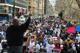 Michael Mulgrew speaking at paraprofessional RESPECT rally