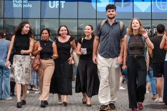 Gathering outside Barclays Center are new teachers